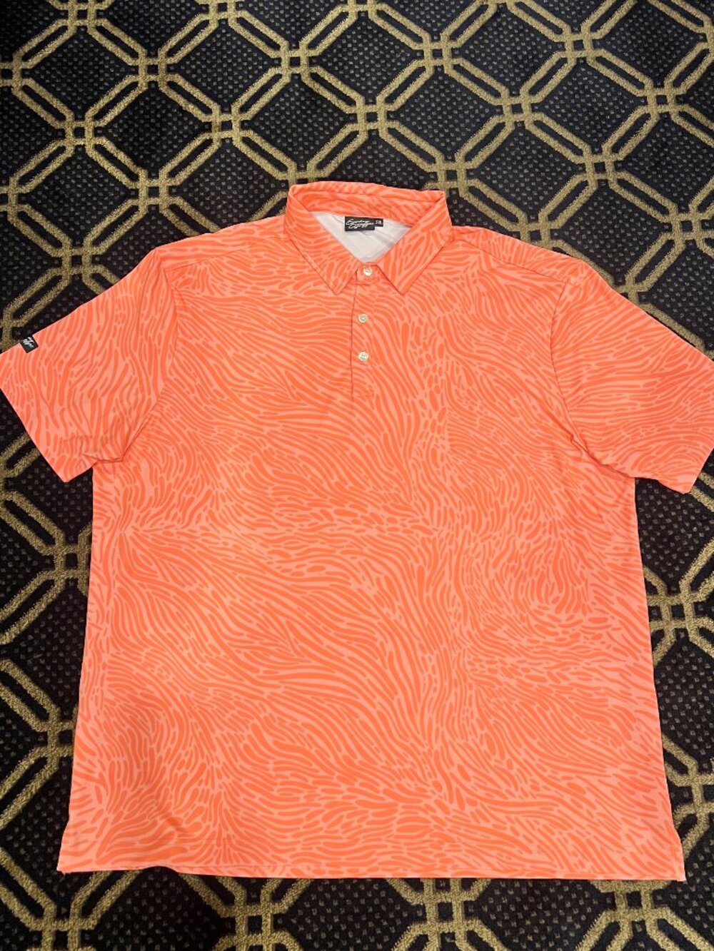 Sunday Swagger Men’s 2XL Orange Tonal Print Golf Polo Performance Shirt XXL